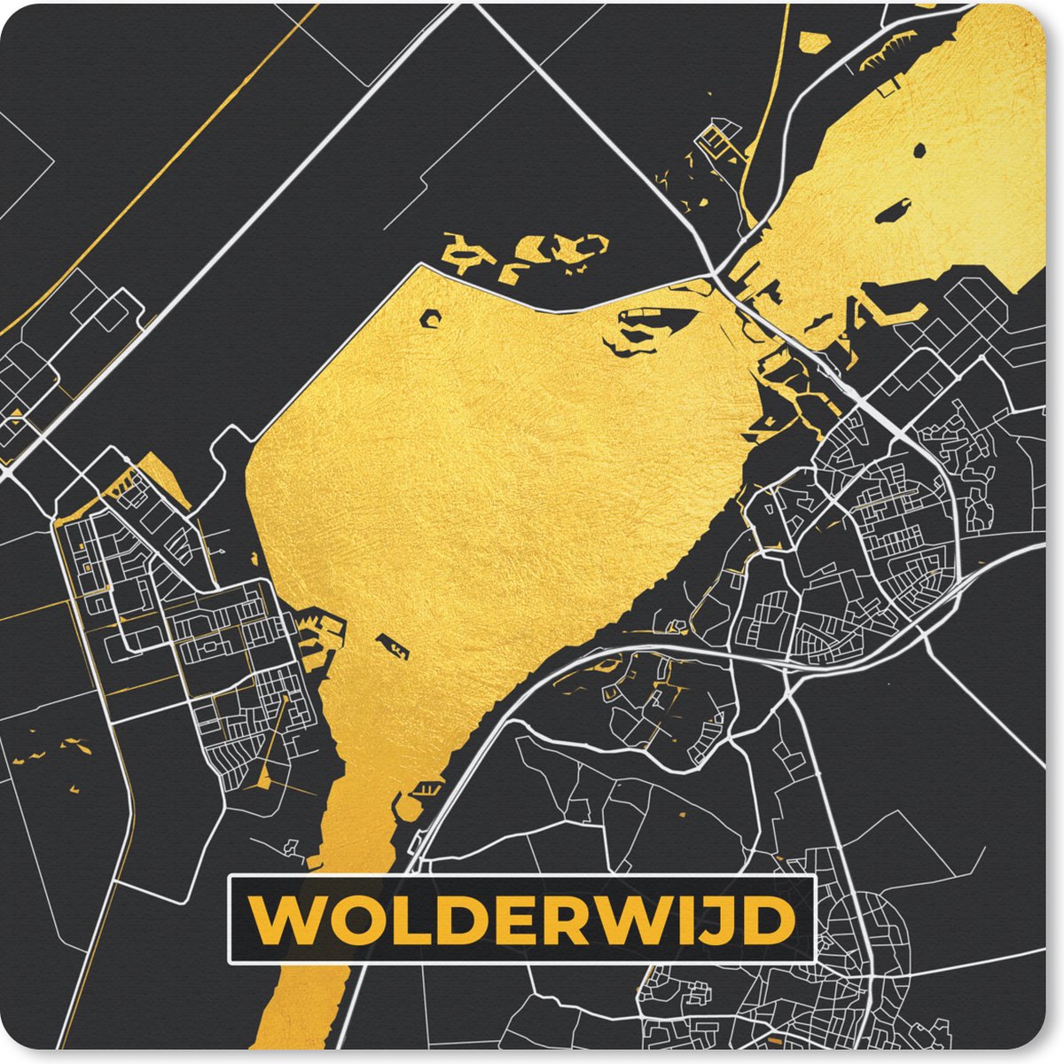 Muismat 20x20 cm - Mousepad Kaart - Plattegrond - Stadskaart - Nederland - Wolderwijd - Zwart - Muismatten - Stadskaart
