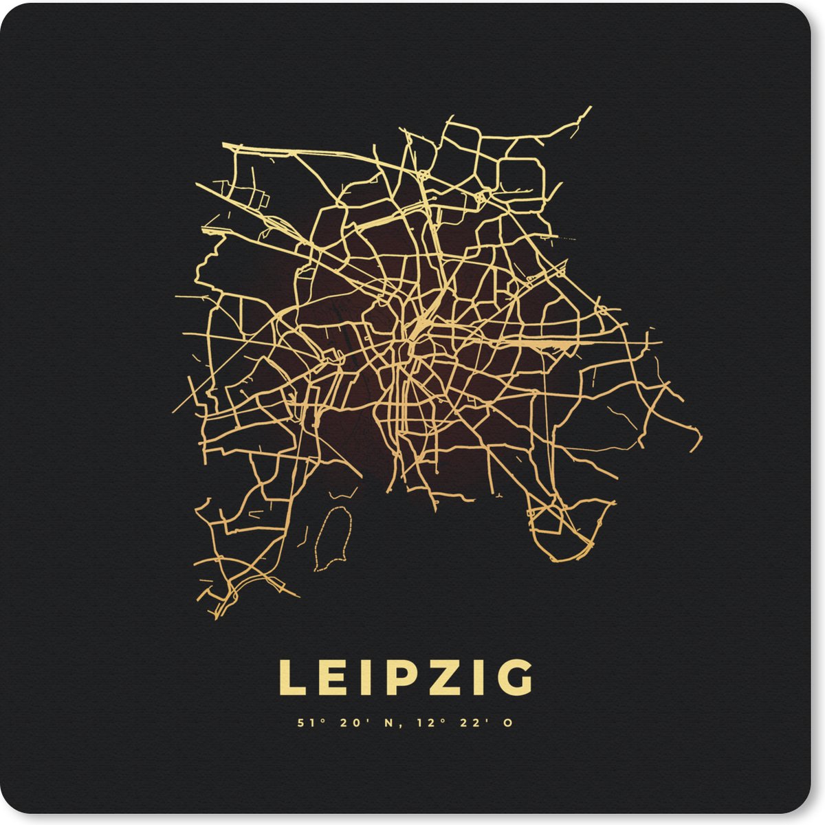 Muismat 30x30 cm - Mousepad Kaart - Leipzig - Gold - Plattegrond - Stadskaart - Muismatten - Stadskaart