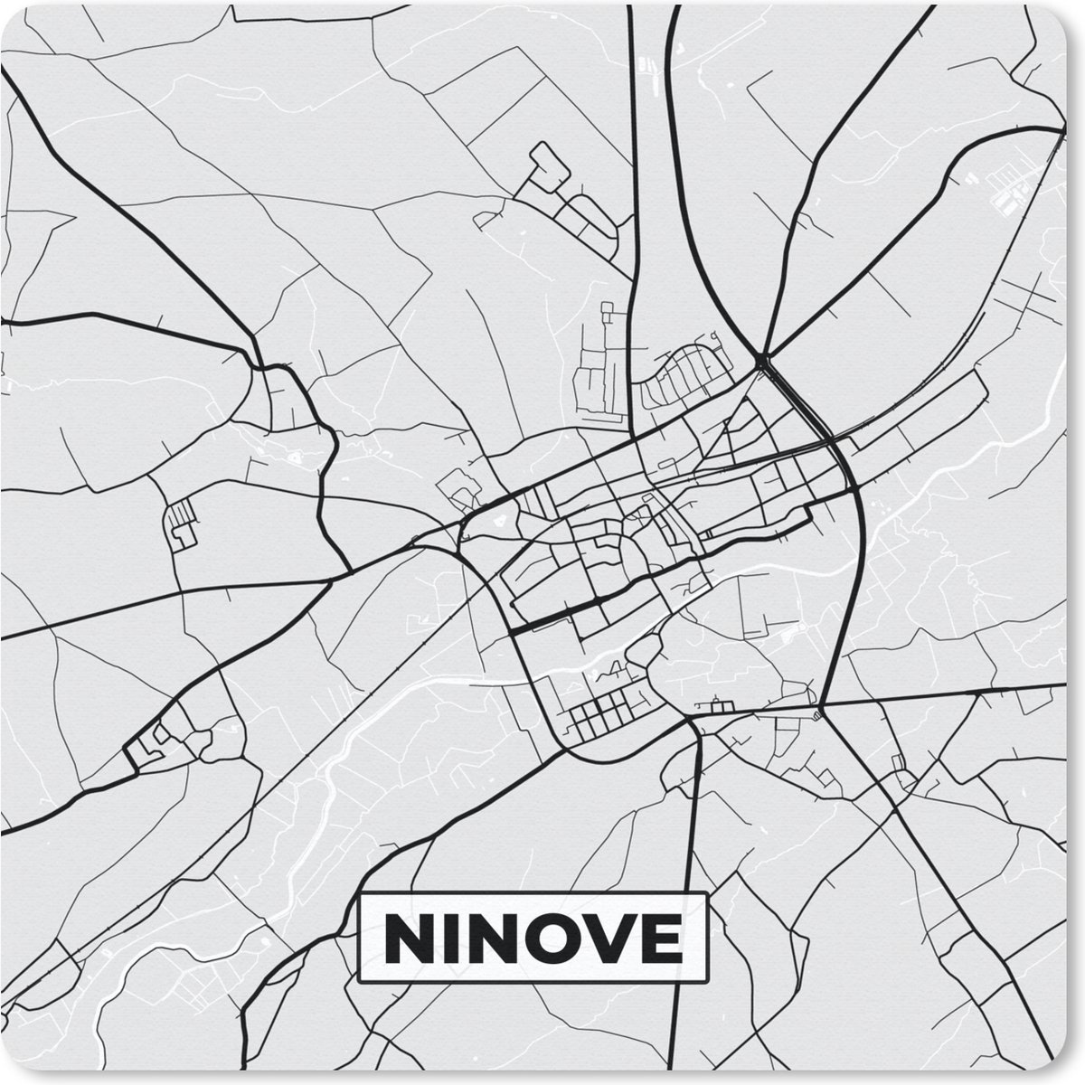 Muismat 30x30 cm - Mousepad Stadskaart – Plattegrond – België – Zwart Wit – Ninove – Kaart - Muismatten - Stadskaart