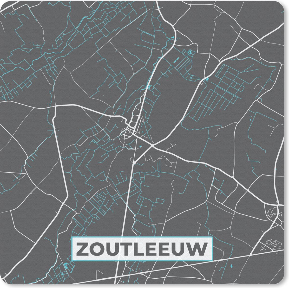 Muismat 20x20 cm - Mousepad Plattegrond – Zoutleeuw – Blauw – Stadskaart - Kaart - Muismatten - Stadskaart