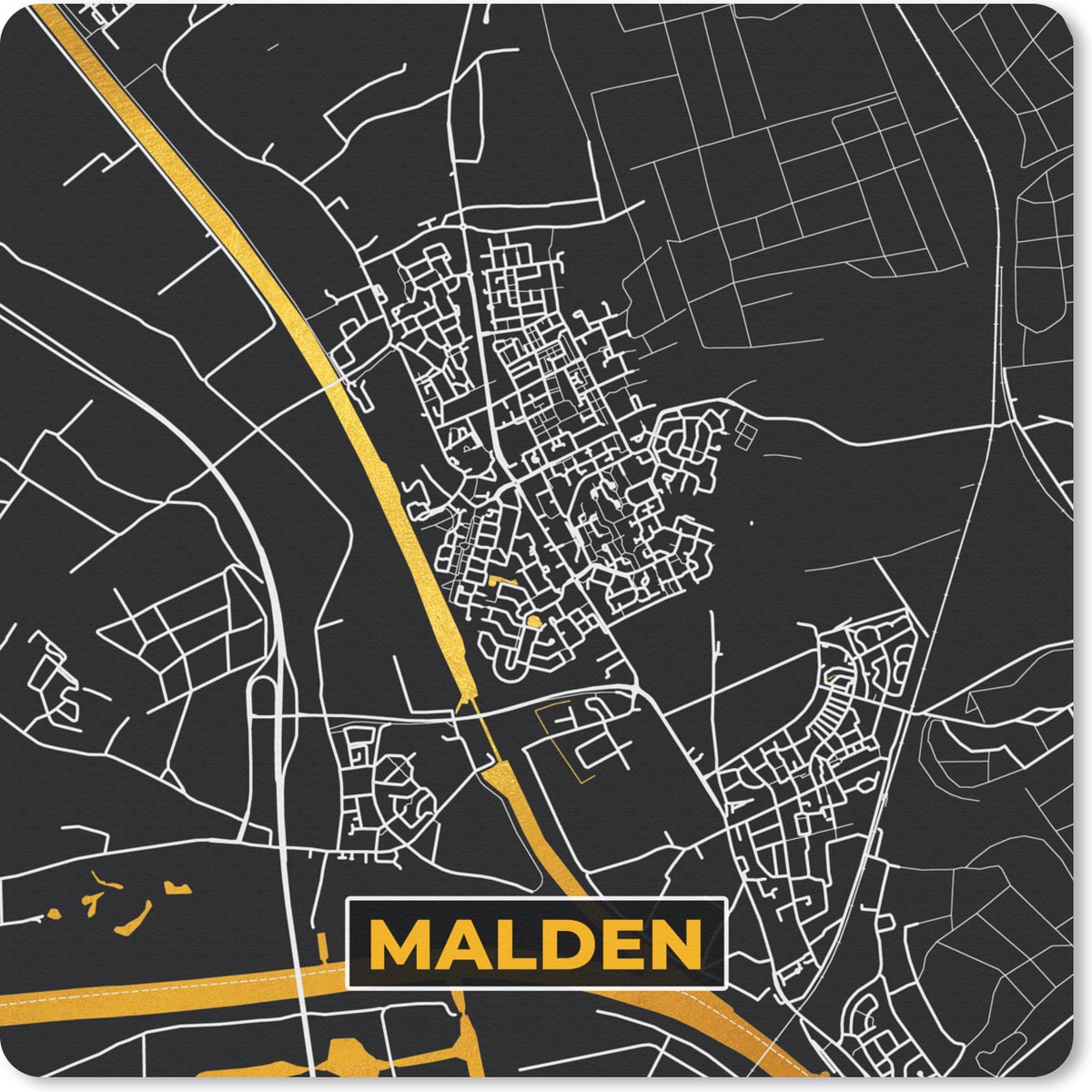 Muismat 30x30 cm - Mousepad Malden - Plattegrond - Stadskaart - Kaart - Nederland - Goud - Muismatten - Stadskaart