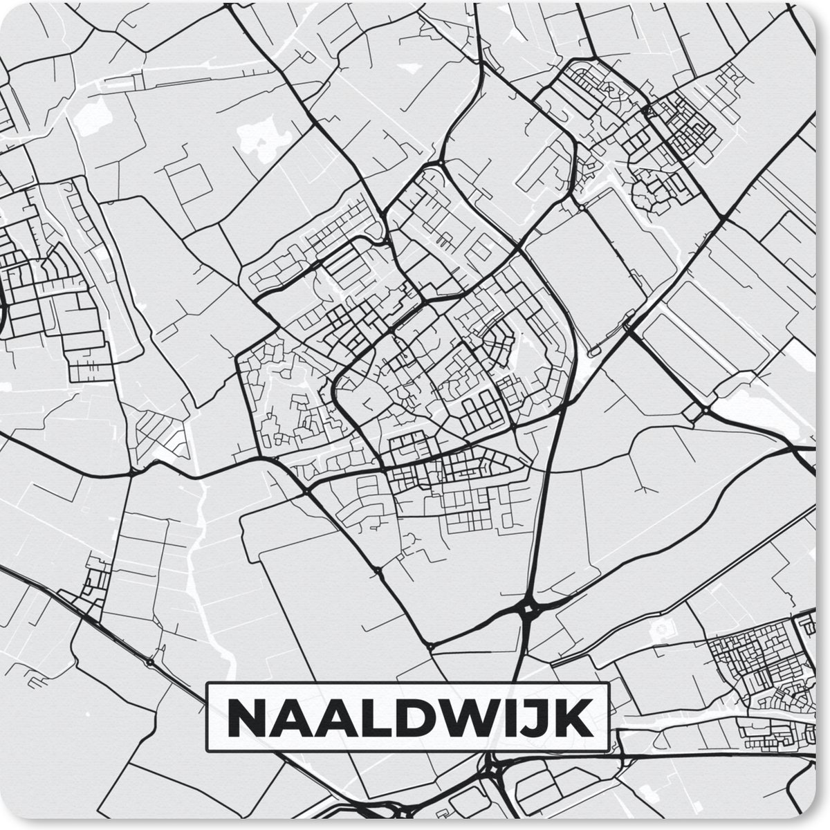 Muismat 30x30 cm - Mousepad Naaldwijk - Plattegrond - Kaart - Stadskaart - Muismatten - Stadskaart
