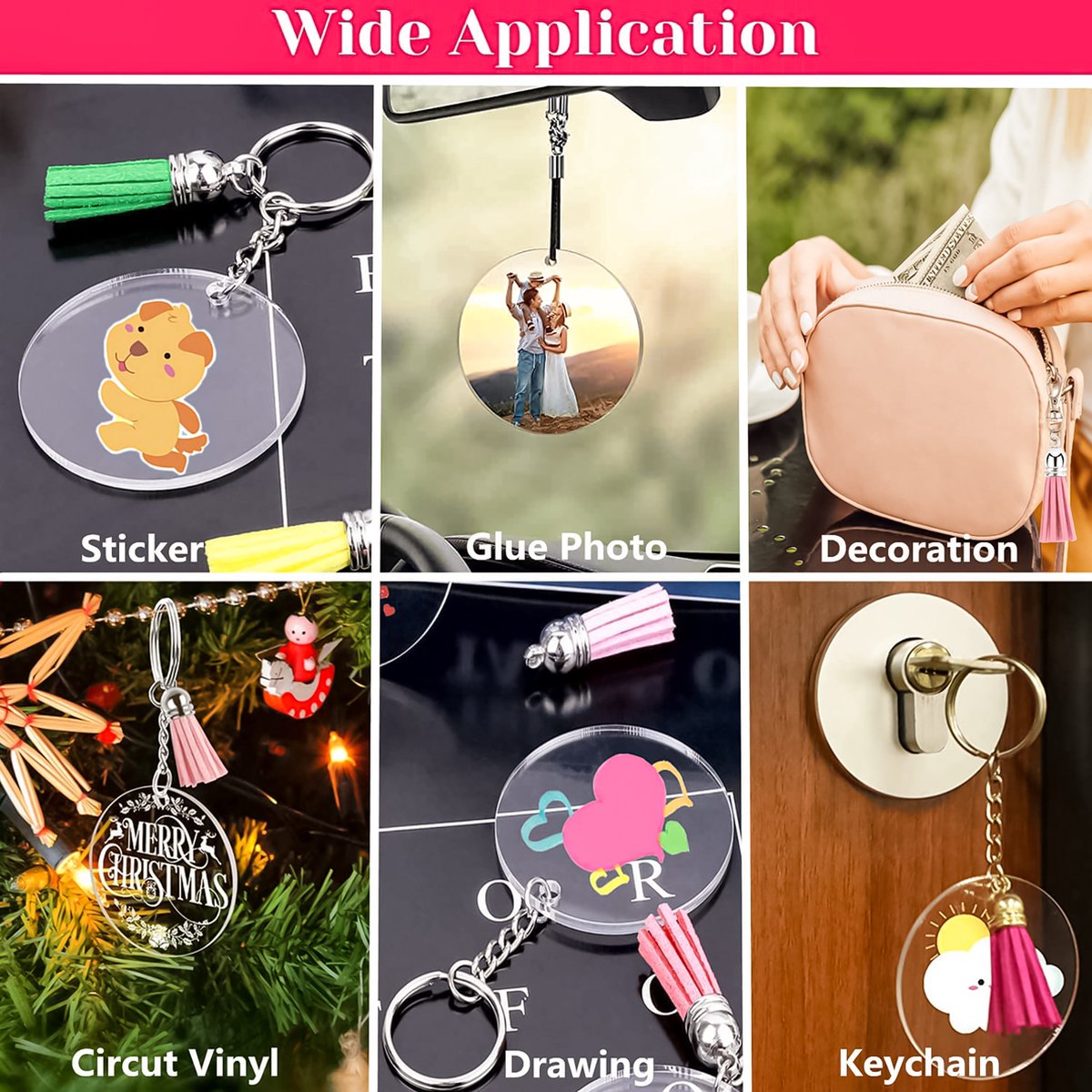 155-Delig DIY Sleutelhangers Maken Knutselpakket met Sleutelringen, Kwastjes, Blanco Transparant Plastic Plexiglas - Foto/Sleutellabels Personaliseren - Knutselen Meisjes, Jongens, Volwassenen Sieraden Hobby - Leeg Acryl Plaat Keychain Graveren — afbeelding 14
