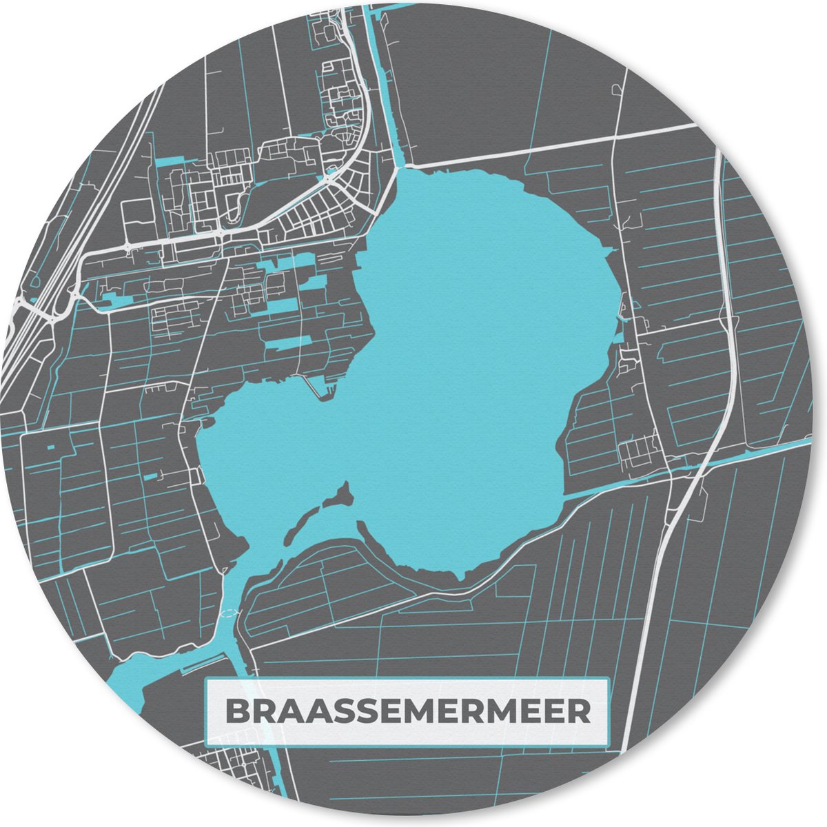 Muismat - Mousepad - Rond - Braassemermeer - Stadskaart - Plattegrond - Water - Nederland - Kaart - 50x50 cm - Ronde muismat