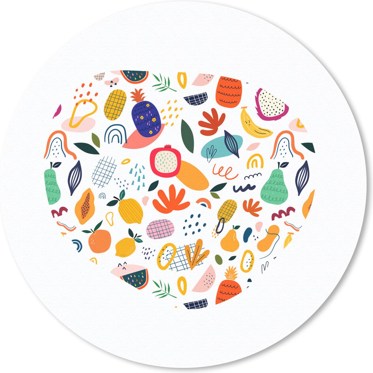 Muismat rond 50x50 cm - Mousepad Fruit - Ananas - Banaan - Planten - Eten - Wit - Ronde muismatten