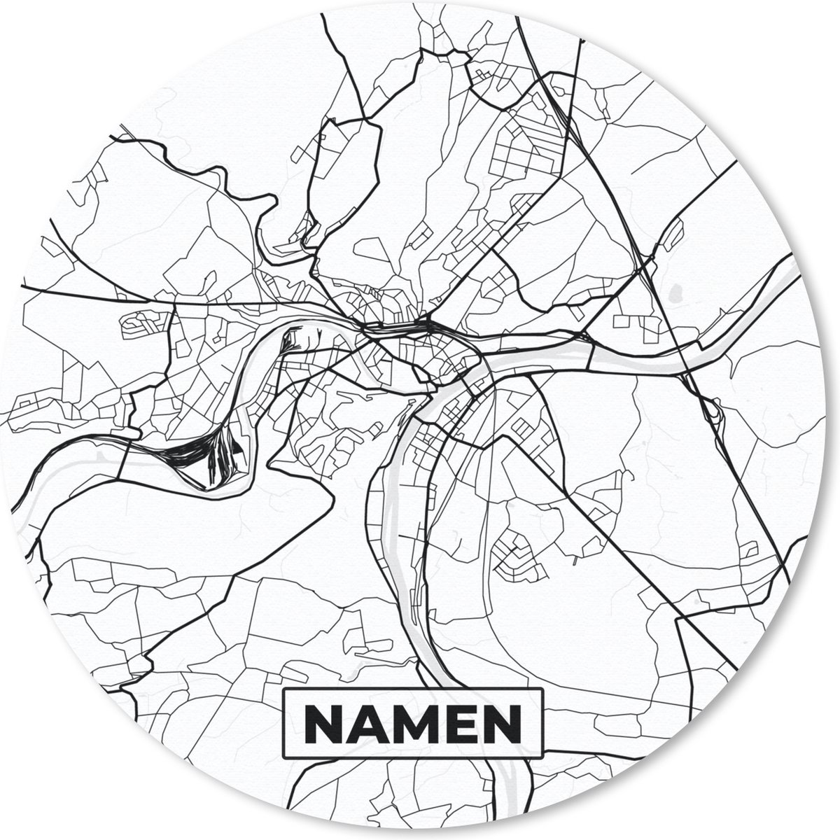 Muismat rond 40x40 cm - Mousepad Stadskaart – Plattegrond – België – Zwart Wit – Namen – Kaart - Ronde muismatten - Stadskaart