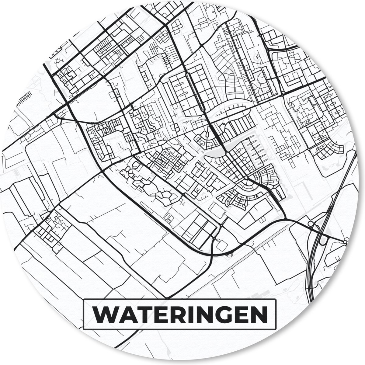 Muismat rond 40x40 cm - Mousepad Wateringen - Stadskaart - Zwart Wit - Plattegrond - Nederland - Kaart - Ronde muismatten - Stadskaart