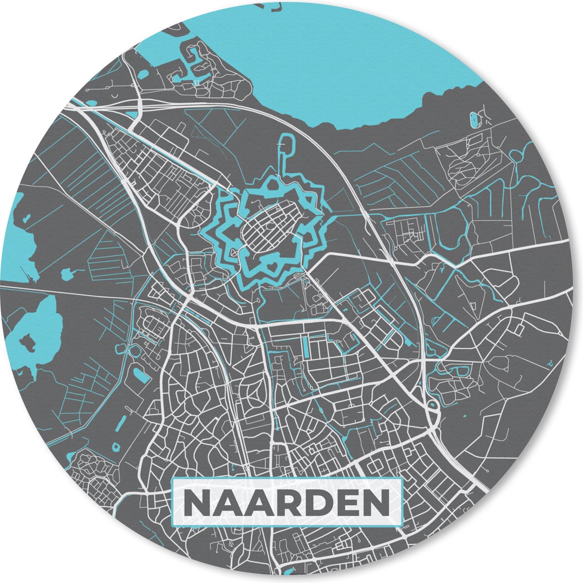 Muismat rond 50x50 cm - Mousepad Naarden - Plattegrond - Kaart - Stadskaart - Ronde muismatten - Stadskaart