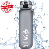 Swilix ® Drinkfles - 1 Liter - Waterfles met Tijdmarkering - Grijs - 2022 Model