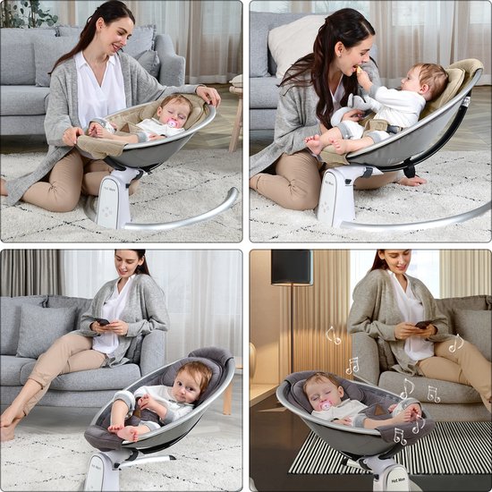 Elektrische Babywieg, SucceBuy Baby-schommel Voor Zuigelingen Met 5 Snelheden Bluetooth Bediening Slaapliedjes En Kussentje