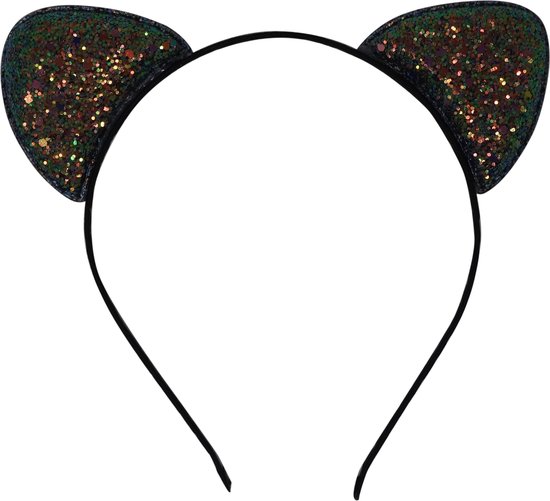 Jessidress® Chique Haarband Haar diadeem met katten oren vol pailletten - Groen