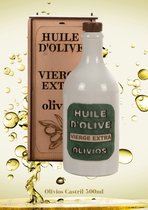 Olivios Castril premium olijfolie vierge extra cadeau verpakking keramische fles met ledere label verpakt in een luxe handgemaakte houten cadeau box