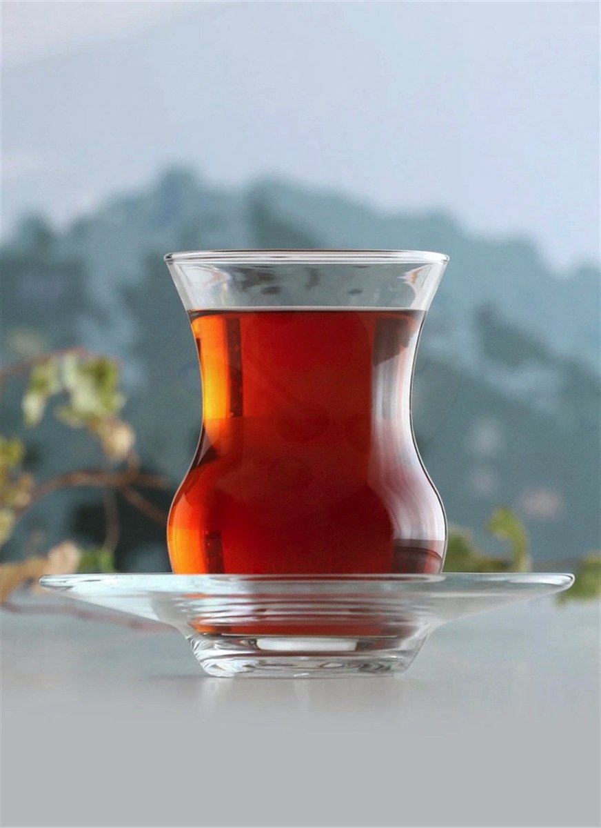 Theeglazen 135 ml - LAV Ayda - 12-delig - met schotels - transparant - Turkse stijl