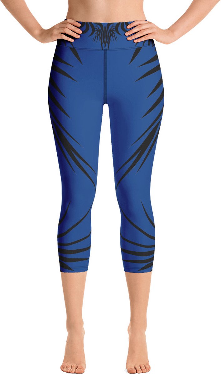 Sportlegging - Capri 3/4 - design Power Up - High Waist - Dry Fit - High Performance - 4way stretch- unieke print - UPF 50+ - Hardloop - Yoga - Fitness - Dans - Pilates - Training - sportbroek –kobaltblauw zwart - maat S — afbeelding 2