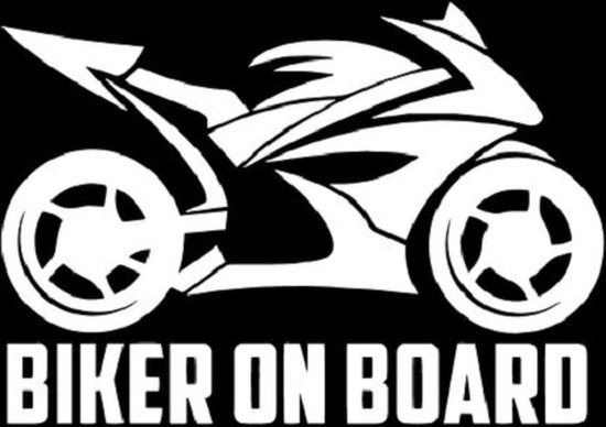 Biker on board sticker voor op de auto of caravan - Auto stickers - Auto accessoires - Stickers volwassenen - 12 x 8 cm - Wit - 215