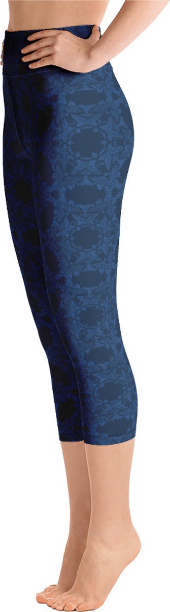 Sportlegging - Capri 3/4 - design Grace in Lace - High Waist - Dry Fit - High Performance - 4way stretch- unieke print - UPF 50+ - Hardloop - Yoga - Fitness - Dans - Pilates - Training - sportbroek - donkerblauw klassiekblauw - maat XS van Merkloos — afbeelding 4