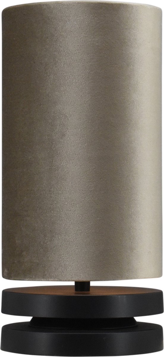 Tafellamp Livio zwart - Ø 15 cm - kap velours taupe