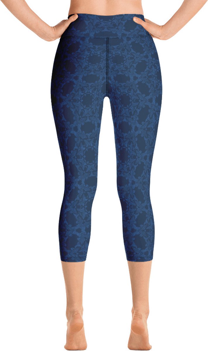 Sportlegging - Capri 3/4 - design Grace in Lace - High Waist - Dry Fit - High Performance - 4way stretch- unieke print - UPF 50+ - Hardloop - Yoga - Fitness - Dans - Pilates - Training - sportbroek - donkerblauw klassiekblauw - maat M van Merkloos — afbeelding 3