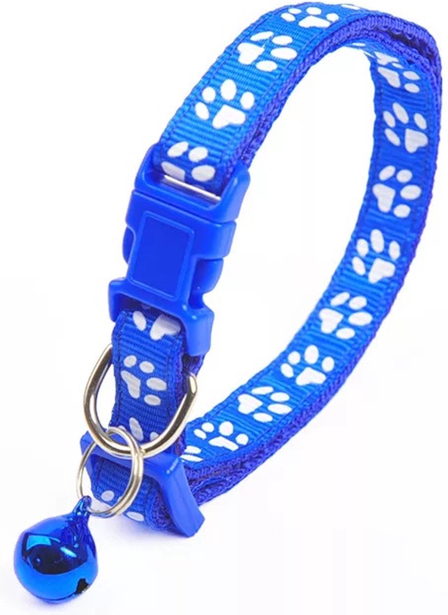 Premium Dierenhalsband met Pootjesprint en Belletje Blauw | 19-33cm Verstelbaar | Geschikt voor Hond Kat Puppy en Kitten | Halsband | Halsbandje | Hondenhalsband | Hondenhalsbanden | Kattenhalsband | Kattenbandje met Belletje | Bel – foto 2