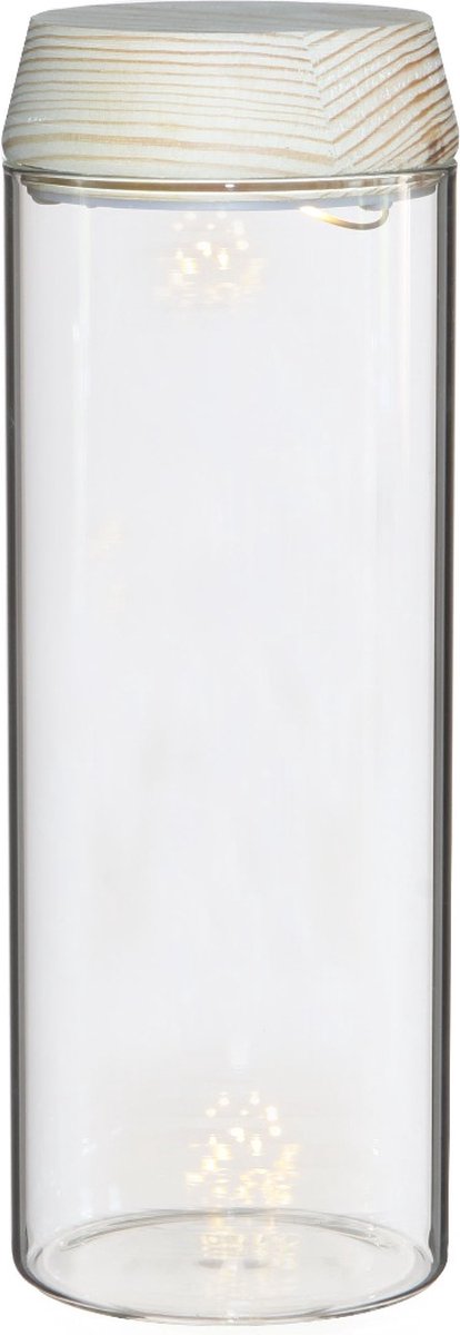 Glazen cilinder met LED in houten deksel 23cm hoog - 1 st