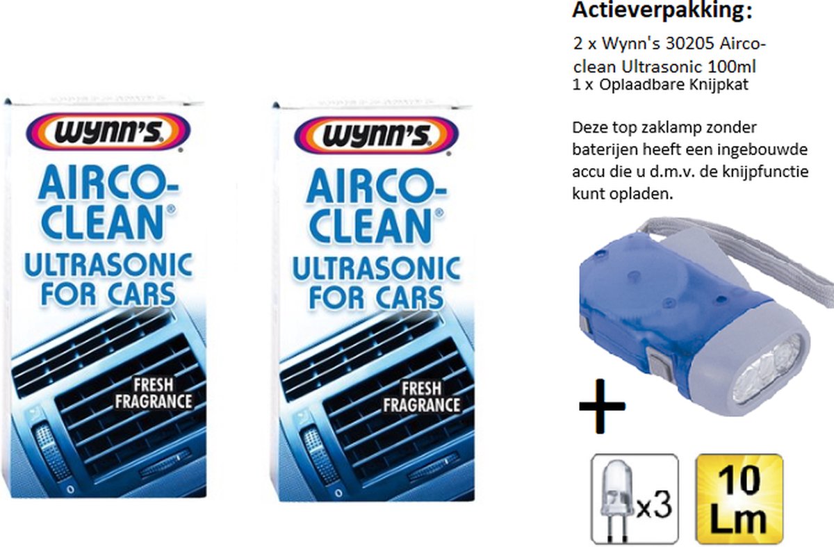 Wynn's 30205 Airco-clean - Airco reiniger - Ultrasonic - 100ml - 2 Stuks + Zaklamp/Knijpkat