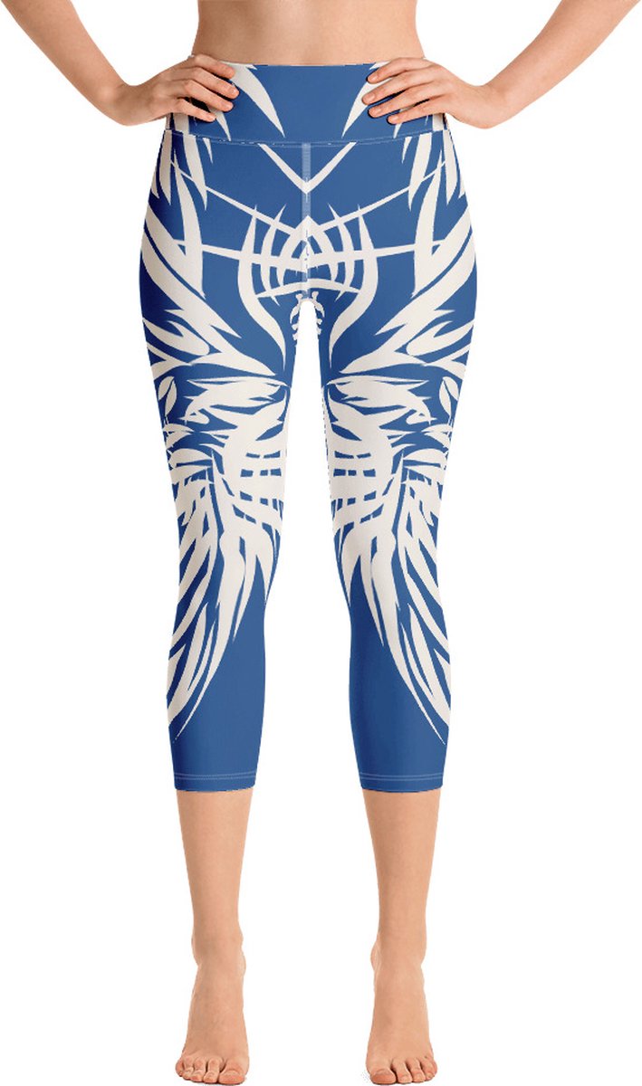 Sportlegging - Capri 3/4 - design Tiger Power Up - High Waist - Dry Fit - High Performance - 4way stretch- unieke print - UPF 50+ - Hardloop - Yoga - Fitness - Dans - Pilates - Training - sportbroek - klassiekblauw wit - maat XS — afbeelding 2