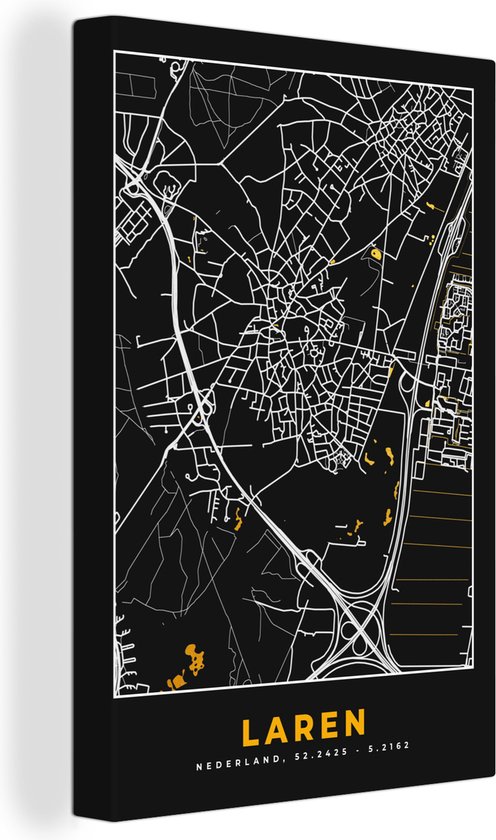 Toile Peinture Plan d'Etage - Or - Carte - Plan de Ville - Laren - 90x140 cm - Décoration murale