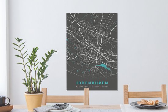 Peinture sur toile Ibbenbüren - Plan de ville - Blauw - Plan - Plan de ville - Carte - Allemagne - 60x90 cm - Décoration murale