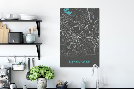 Tableau Peinture sur Toile Carte – Plan d'Etage – Plan de Ville – Dinslaken – Allemagne – Blauw - 40x60 cm - Décoration murale