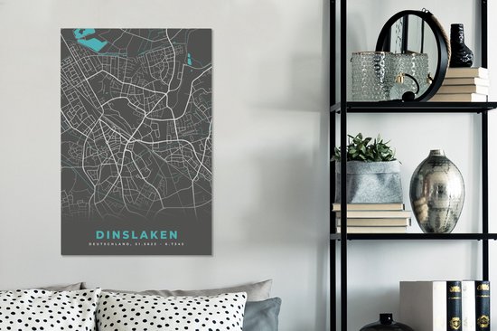 Tableau Peinture sur Toile Carte – Plan d'Etage – Plan de Ville – Dinslaken – Allemagne – Blauw - 40x60 cm - Décoration murale