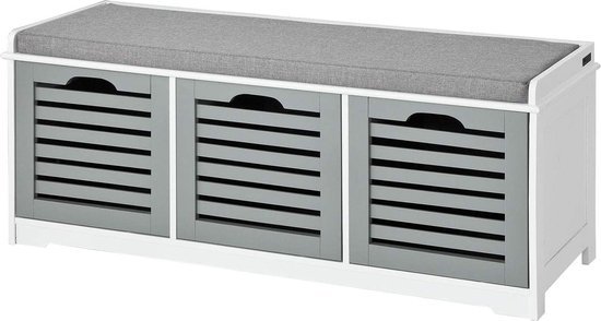 NAQSH STORE -Moderne Schoenenbank Schoenkist met zitkussen 3 manden grijs ca. 105x43x35cm