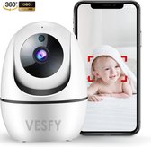 Bol.com VESFY Babyfoon met Camera en App - Wifi Camera - Camera Beveiliging - Nachtvisie - 1080p – 4g/5g – Wit aanbieding