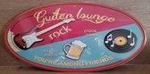 Guitar lounge your among friends Reclamebord van metaal METALEN-WANDBORD - MUURPLAAT - VINTAGE - RETRO - HORECA- BORD-WANDDECORATIE -TEKSTBORD - DECORATIEBORD - RECLAMEPLAAT - WANDPLAAT - NOSTALGIE -CAFE- BAR -MANCAVE- KROEG- MAN CAVE