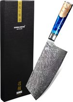 Shinrai Japan - Japans hakmes 19 cm - Koksmes - Damascus Mes - Epoxy Sapphire - Met Luxe Geschenkdoos