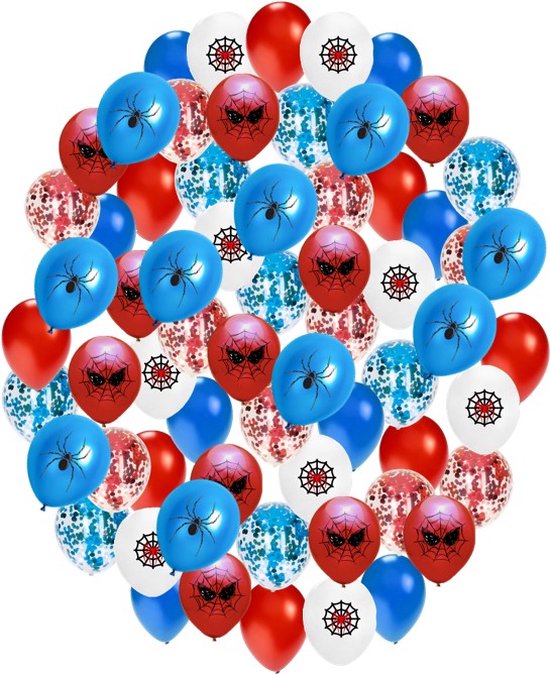 TripleAgoods 60 Stuks Spider Thema Verjaardag Decoratie Versiering - Verjaardagversiering jongen/man spinnen thema – Feestpakket met ballonnen, cupcake toppers, slingers - Kinderfeestje Jongen - Decoratie voor Spider verjaardag