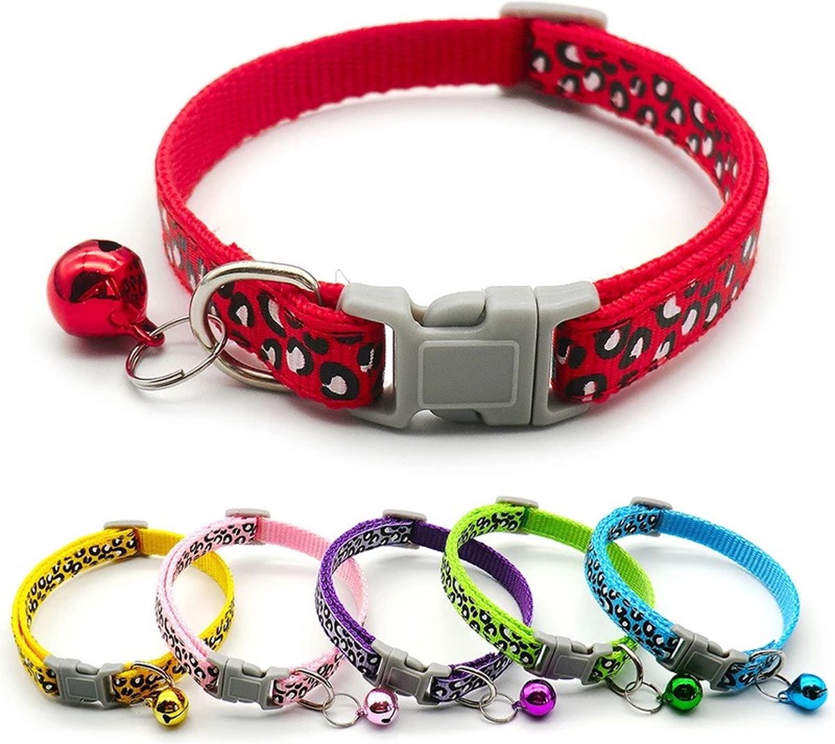 Premium Dierenhalsband met Leopard Print en Belletje Paars | 19-33cm Verstelbaar | Geschikt voor Hond Kat Puppy en Kitten | Halsband | Halsbandje | Hondenhalsband | Hondenhalsbanden | Kattenhalsband | Kattenbandje met Belletje | Bel – foto 3