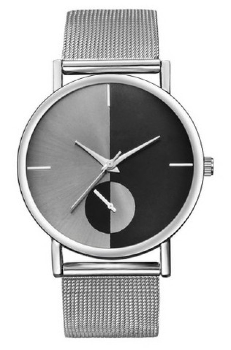 Hidzo Horloge Bowake Ø 37 mm - Zilver/Zwart - Inclusief horlogedoosje