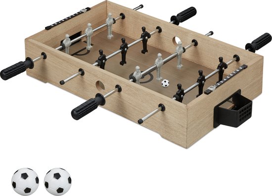 Afbeelding van het spel Relaxdays mini tafelvoetbal - kicker - voetbaltafel - met scorebord - 2 ballen - houtlook