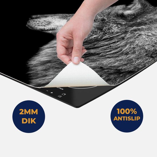 Chefcare Inductie Beschermer Wolvenkop - Wolf - Zwart Wit - 90x52 cm - Afdekplaat Inductie - Kookplaat Beschermer - Inductie Mat