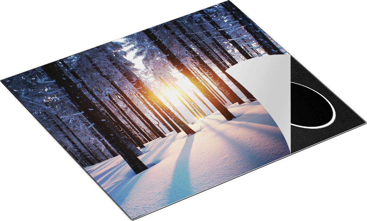 Chefcare Inductie Beschermer Bos met Sneeuw tijdens de Zonsondergang - 60x55 cm - Afdekplaat Inductie - Kookplaat Beschermer - Inductie Mat