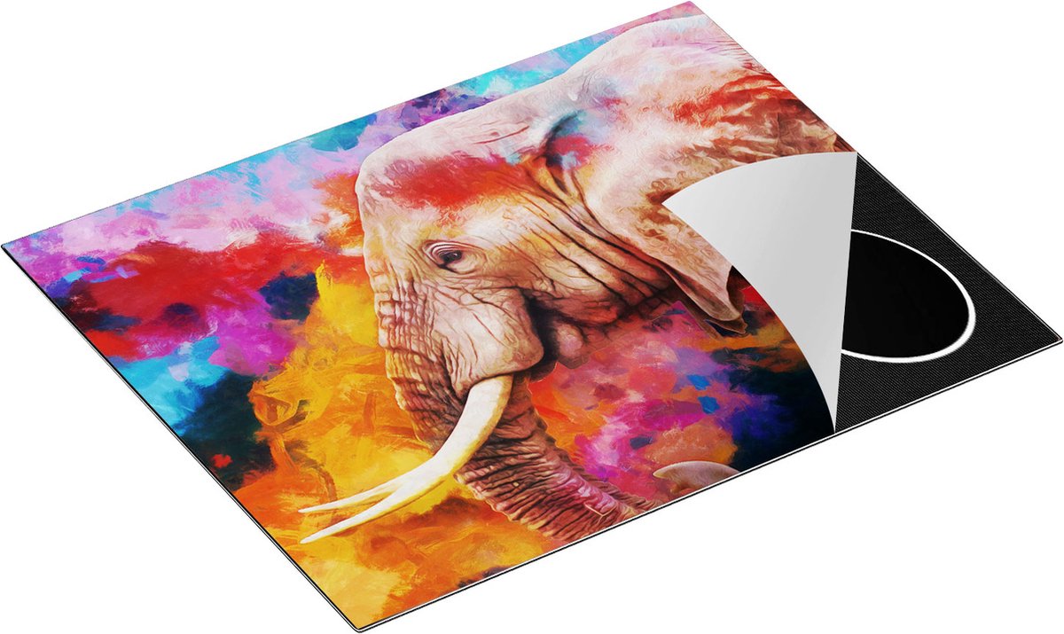 Chefcare Inductie Beschermer Kleurrijke Olifant - Abstract - 65x52 cm - Afdekplaat Inductie - Kookplaat Beschermer - Inductie Mat