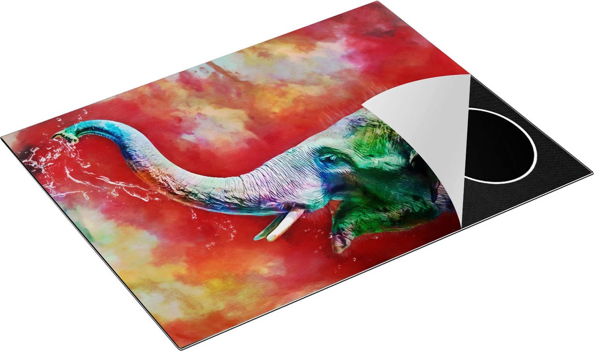 Chefcare Inductie Beschermer Getekende Vrolijke Olifant - Abstract - 77x59 cm - Afdekplaat Inductie - Kookplaat Beschermer - Inductie Mat