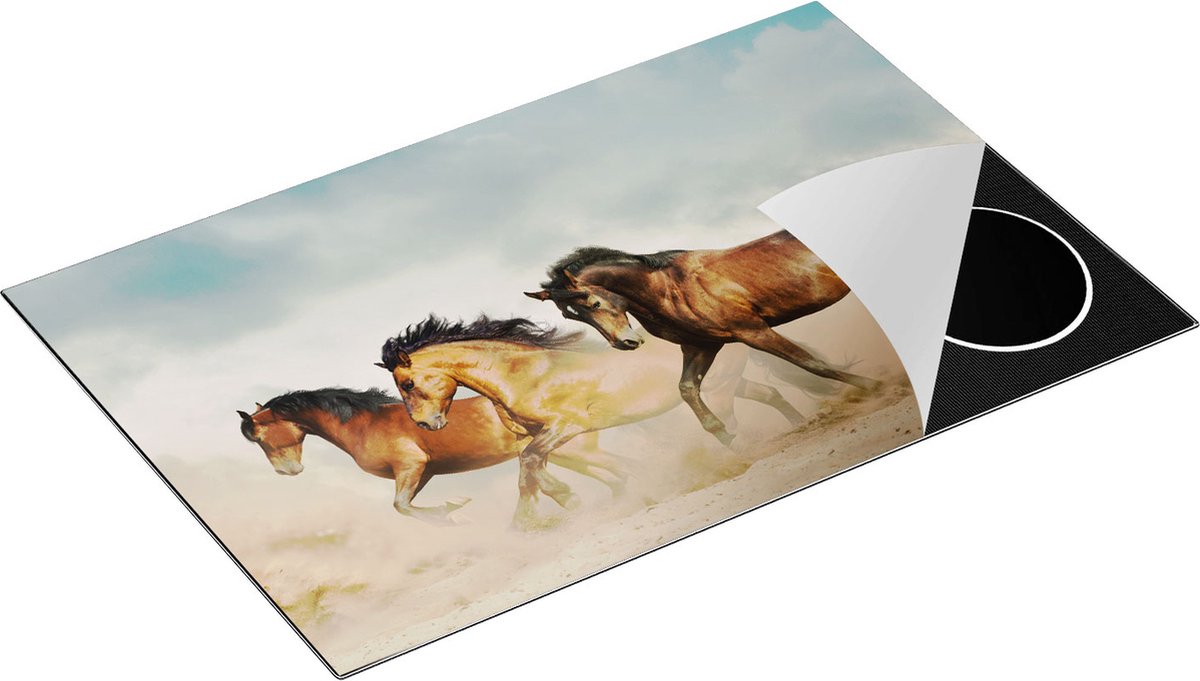Chefcare Inductie Beschermer Drie Bruine Paarden - 81,2x52 cm - Afdekplaat Inductie - Kookplaat Beschermer - Inductie Mat