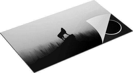 Chefcare Inductie Beschermer Silhouet van een Huilende Wolf - Abstract - 90x52 cm - Afdekplaat Inductie - Kookplaat Beschermer - Inductie Mat