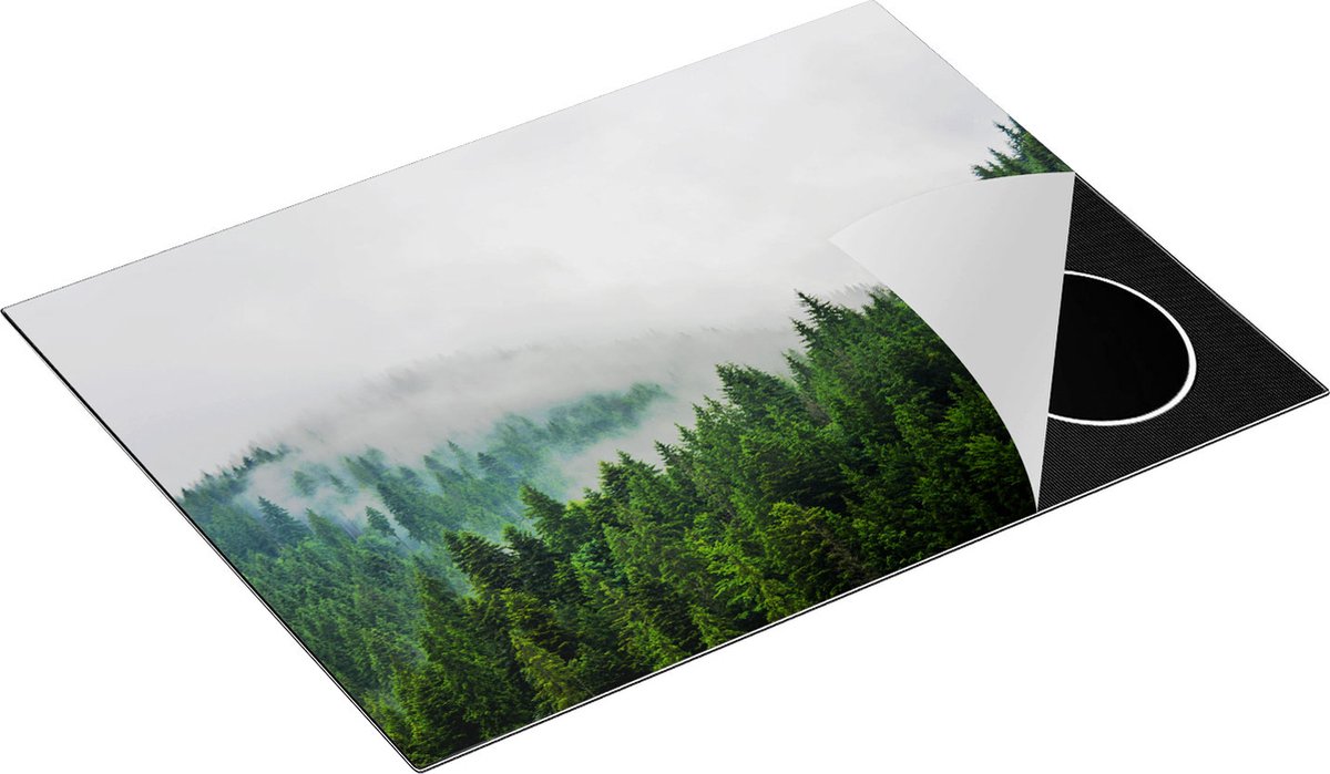 Chefcare Inductie Beschermer Groen Bos met Bomen tijdens de Mist - 71x52 cm - Afdekplaat Inductie - Kookplaat Beschermer - Inductie Mat