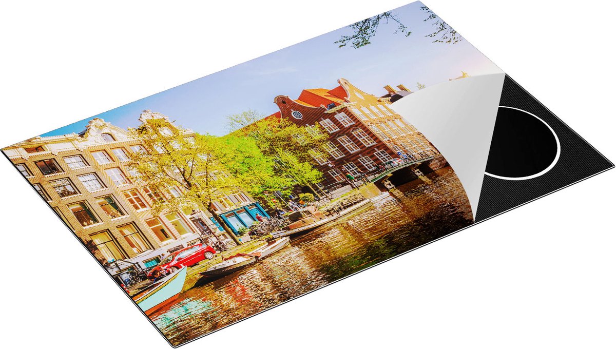 Chefcare Inductie Beschermer Amsterdamse Gracht tijdens Zonsondergang - 78x52 cm - Afdekplaat Inductie - Kookplaat Beschermer - Inductie Mat