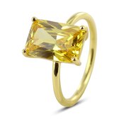 Silventi 9SIL-22588 Zilveren Ring - Dames - Zirkonia - Rechthoek -12 x 8 mm - Geel - Maat 54 - 1,76 mm - Zilver - Gold Plated (Verguld/Goud op Zilver)