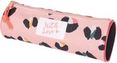 Etui "With Love" collectie panter design - Roze / Zwart / Multicolor - Polyester - 8 x l 22 cm - Schooletui - Tekenetui - Back2school - Back to school - Campus - School
