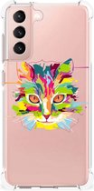 Silicone Case Geschikt voor Samsung Galaxy S21 FE Smartphone hoesje met doorzichtige rand Cat Color