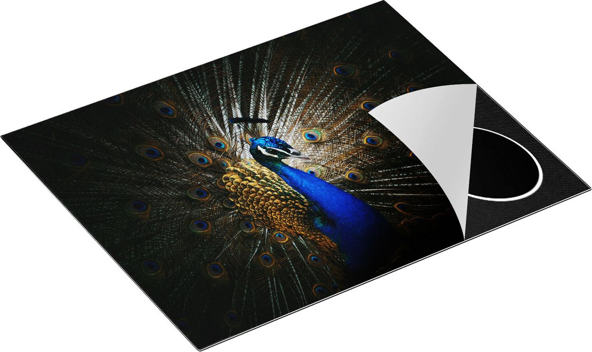 Chefcare Inductie Beschermer Blauwe Pauw met Grote Veren - 65x52 cm - Afdekplaat Inductie - Kookplaat Beschermer - Inductie Mat